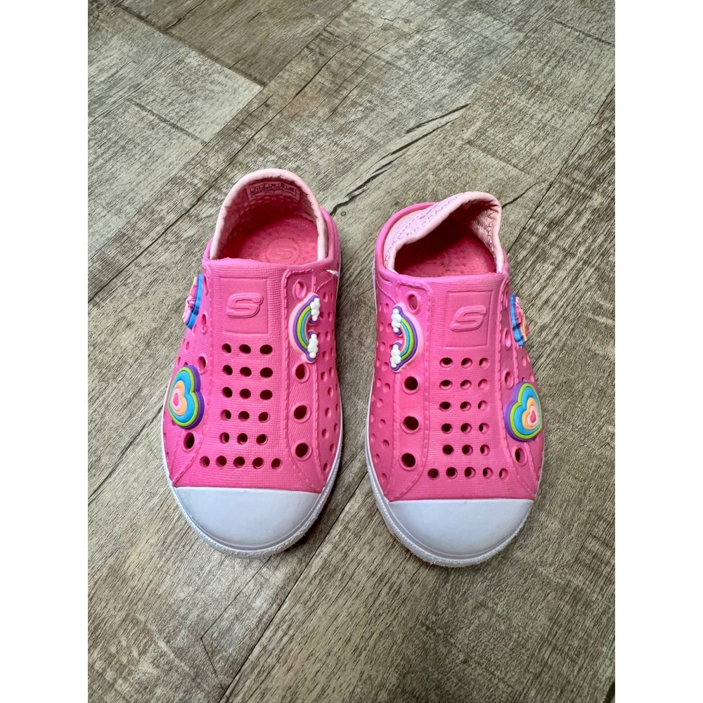 Skechers Foamies Kids Pink Unicorn Rainbow Heart Slip On Water Shoes Size 7 - Picture 3 of 5